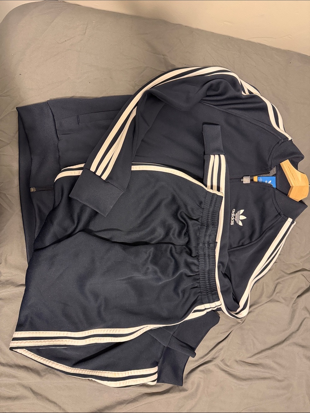 adidas Navy Blue Track Jacket with White 3-Stripes and pants